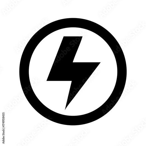 Black lightning bolt in a circle, energy symbol
