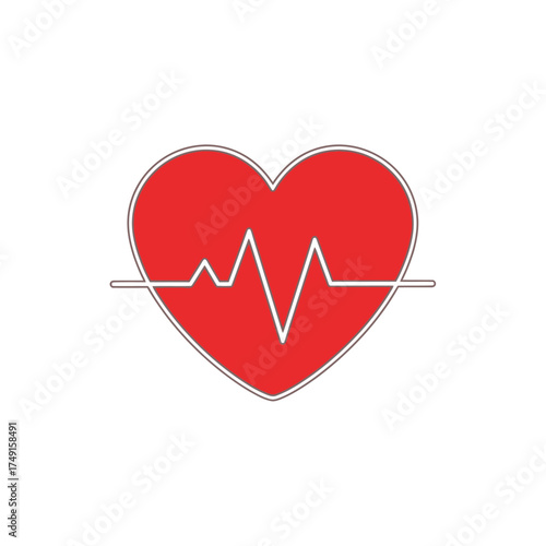 Heartbeat Icon A Red Heart with an EKG Line for Healthcare and Medical Designs