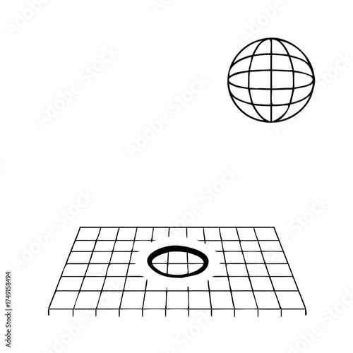 Abstract space scene with grid and sphere