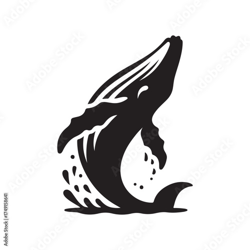 humpback whale breaching vector silhouette clip art logo design illustration