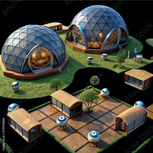 Futuristic Eco Domes: A captivating architectural rendering showcases cutting-edge sustainable design.