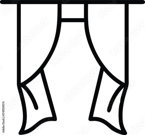 Black line art icon of draped curtains on a rod drapes