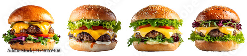 Delicious Cheeseburgers Isolated on Transparent PNG Background, White Background, Cut Out