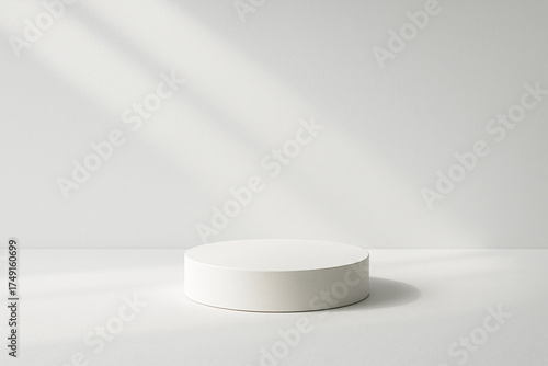 Minimalist White Pedestal with Soft Light and Shadows for Product Display