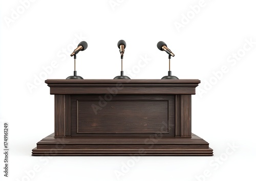 Dark wooden podium with three microphones (1)