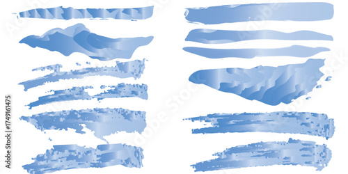 Collection of Blue Watercolor Brush Strokes and Paint Smears.
