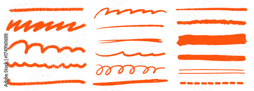 手書きのゆるっとライン下線セット 朱色