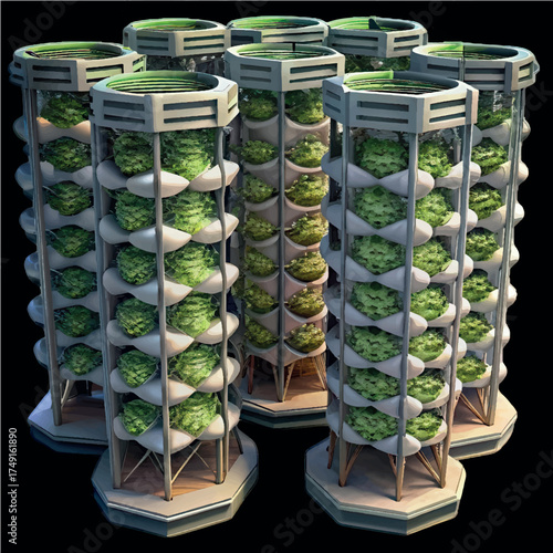 Vertical Farm Concept: Showcasing an innovative and sustainable approach to agriculture. A futuristic scene of vertical farms.