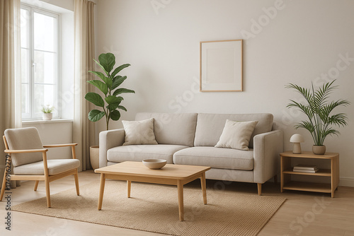 Minimalist living room with modern furniture and plants