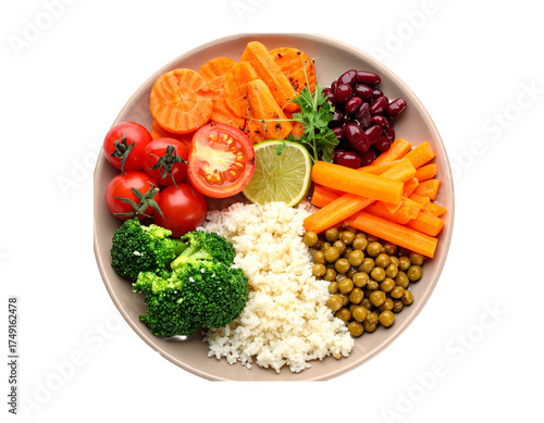 Diabetic-friendly snack of fruit, nuts, and yogurt in a clear bowl isolated on white.