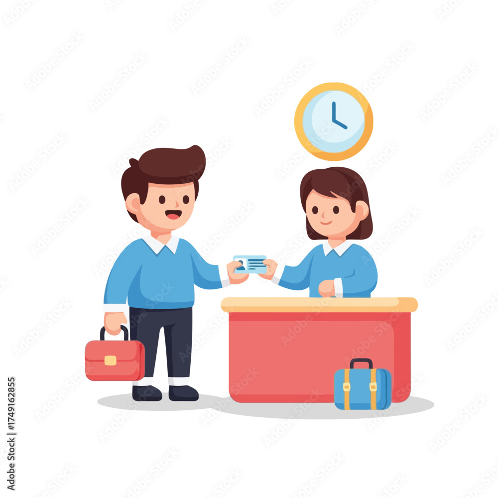 Obraz premium Hotel Check-in Illustration Reception, Guest, Travel, Service