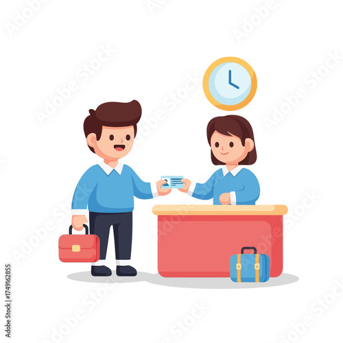 Hotel Check-in Illustration Reception, Guest, Travel, Service