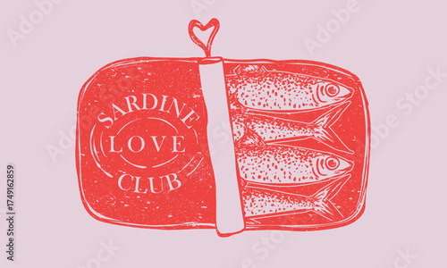 Sardines fish artwork for t shirt print, poster, sticker and other uses. Sardines tin love club. Seafood t shirt design. Sardines fish market in portugal. Canned fish artwork.