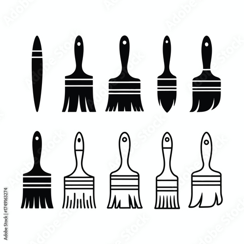 Set of 10 minimalist brush icons vector scalable illustration for creative design projects silhouette