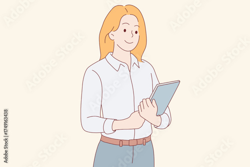 Office woman holding book hand drawn illustration