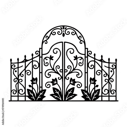 Minimalist garden gate silhouette vector