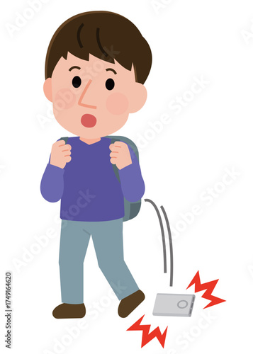 モバイルバッテリーを落として驚く男性　イラスト