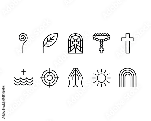 Set of 10 minimalist line art religious icons for scalable vector graphics eps silhouette
