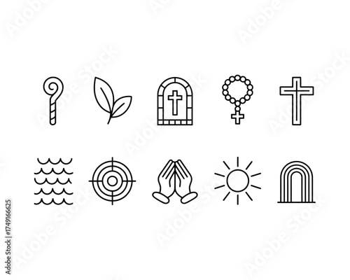 Collection of 10 minimalist line art religious icons vector illustration scalable eps graphic design silhouette