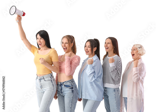 Group of protesting women w...