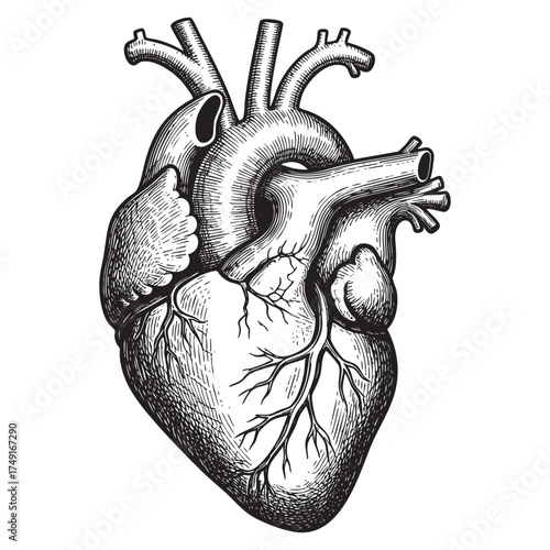 Human heart Organ Medical Engraving Style