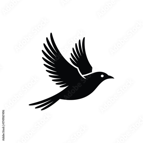 Minimalist black silhouette illustration of a bird in flight for eps vector graphics scalable icon design silhouette