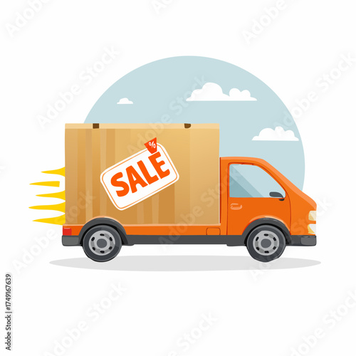 Rapid delivery truck transporting a valuable sale package for efficient e-commerce logistics solutions