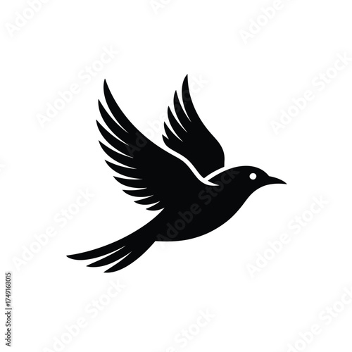 Minimalist black silhouette illustration of a bird in flight scalable vector graphic for versatile design applications silhouette