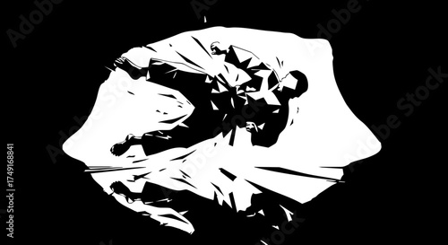 Dynamic martial artist performs powerful kick with intense focus, capturing motion and discipline in a striking graphic style perfect for action themes.