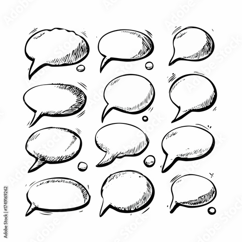 Speech Bubble Set Hand-Drawn Sketch Style for Communication