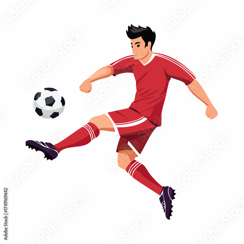 Man in Red Kicking a Soccer Ball in Mid-Air