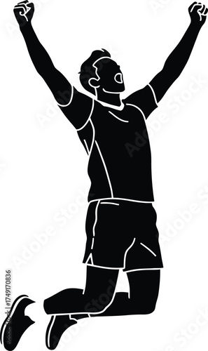 Silhouette of a triumphant athlete celebrating with arms raised high