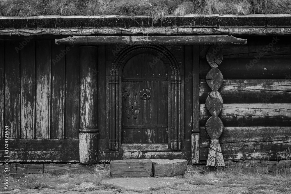 Φωτογραφία wooden door and wall of ancient icelandic house in Iceland