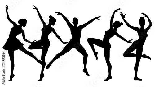 Elegant ballet dancers performing in graceful poses, perfect for artistic designs, dance studio promotions, or sophisticated creative projects, captivating movement