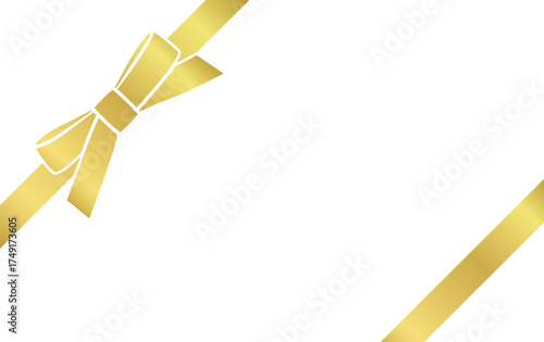 Christmas, New Year gold simple hand drawn ribbon bow for voucher, gift card, element for wrapping, present, birthday. Isolated silhouette on transparent background vector EPS10