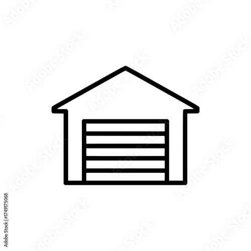 A simple line art garage icon with a sectional door, a vector graphic symbol for a residential carport or storage unit