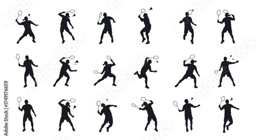 Badminton Players Silhouettes in Action - Dynamic Sports Poses.