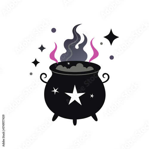 magic cauldron with fire