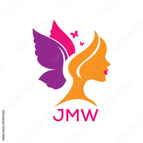 JMW Creative Beauty Butterfly Woman Logo. JMW Design | Feminine Elegant Salon and Spa Brand Identity.  JMW Modern Beauty Icon.
