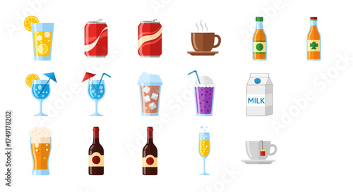 Variety of Refreshing Drinks - Cocktails, Sodas, Coffee, Milk, Beer, and Wine.