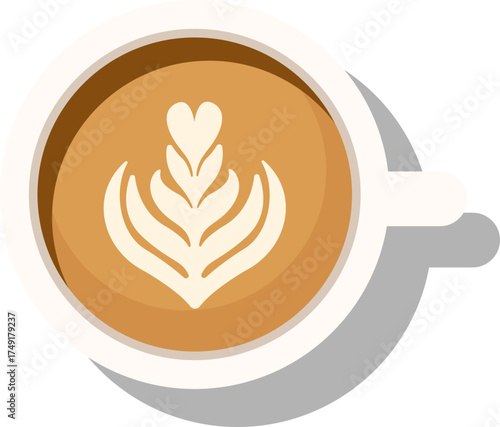 Top View Coffee Cup with Latte Art Vector Illustration