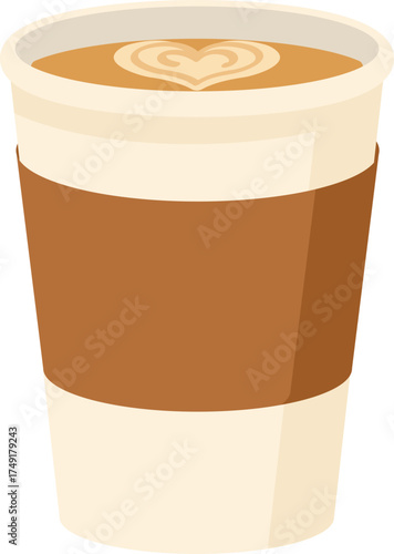 Takeout Coffee Cup with Latte Art Vector Illustration
