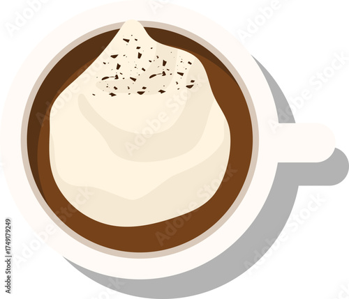 Top View Coffee Cup with Whipped Cream and Cocoa Powder Illustration