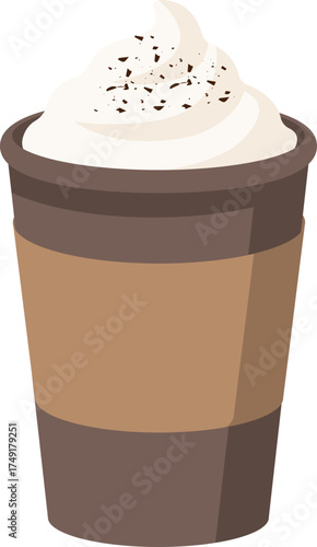 Takeout Coffee Cup with Whipped Cream Topping Illustration
