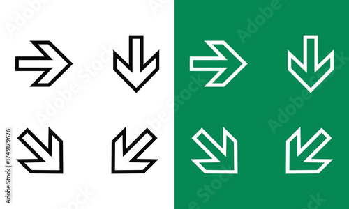 Emergency exit direction icon. straight pointer arrow.  Isolated on white and green background . Vector illustration. EPS 10