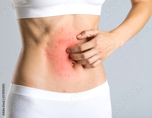 Woman with irritated skin on abdomen (1)