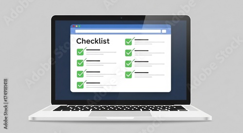 A modern laptop computer screen displaying a digital checklist with completed tasks.