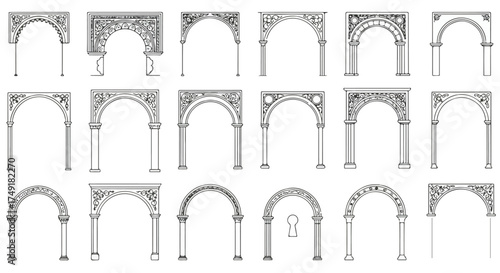 Ornate Archway Vector Icons Pack - Historic Portal Outlines with Columns
