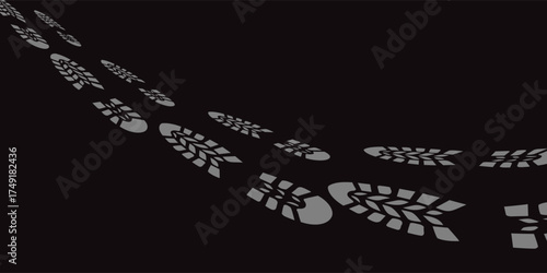 footprint shoe sole tracking path on transparent background, shoe footprint path vector illustration