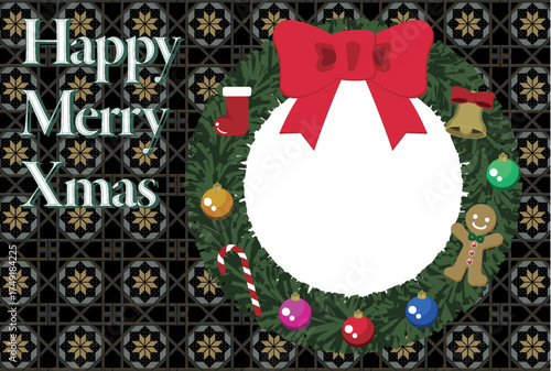Stylish and cute Christmas greeting cards, Happy Merry Xmas, black / おしゃれで可愛いクリスマスのグリーティングカード 黒